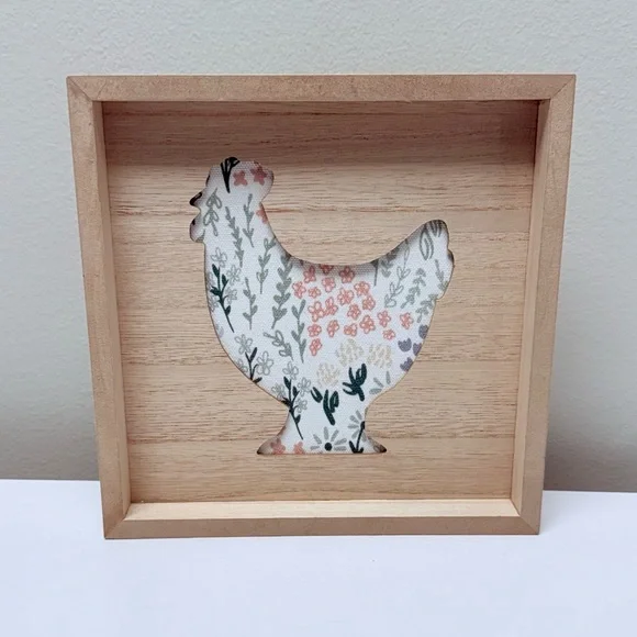 New! Target Bullseye Floral Chicken Silhouette Cut-Out Wall Art, 8”x8”