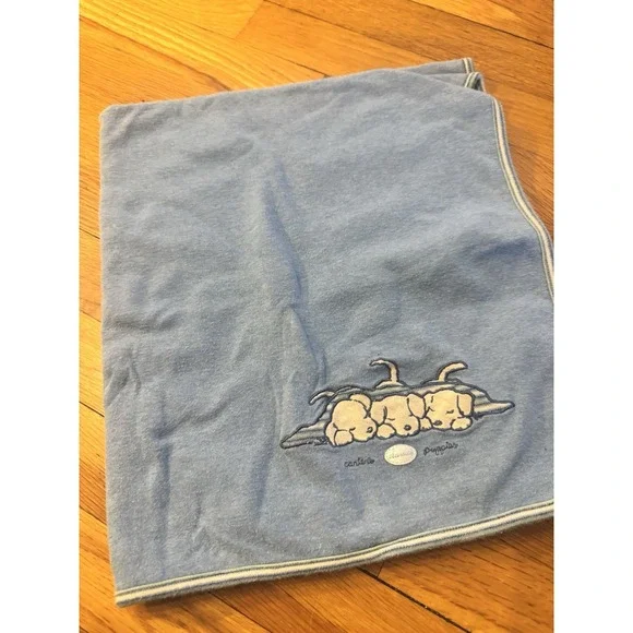Vintage Carter's Sleeping Puppies Blue Cotton Baby Blanket Crib 28x25 Reversible