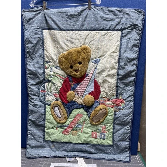 Blue Jean‎ Teddy Bear Crib Quilt Toys Holding Sail Boat Baby Blanket 38
