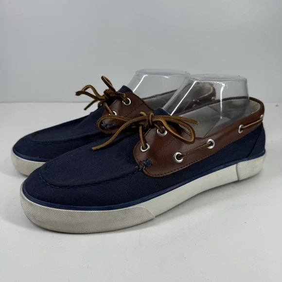 Polo Ralph Lauren Rylander Men's US 9D Navy/Tan Canvas Leather Boat Deck Shoes