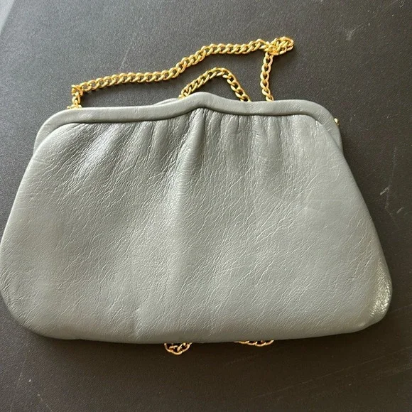 Vintage Ande' Gray Pleated Clutch with Chain Strap