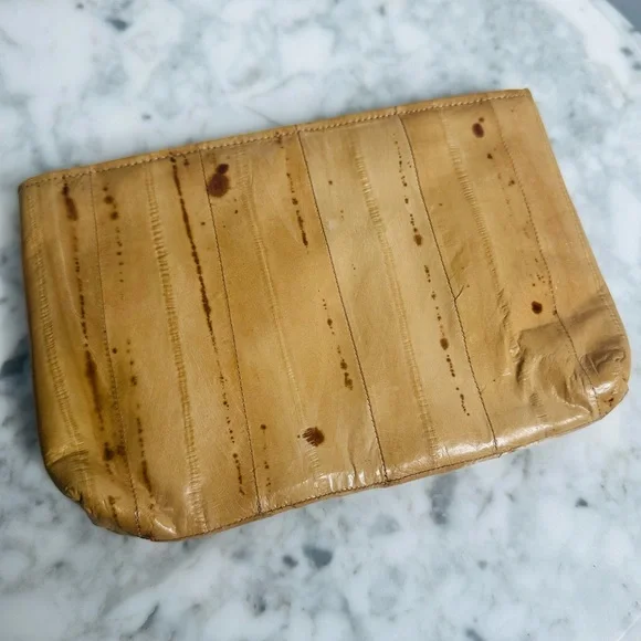 Vintage Eel Skin Zip Pouch or Clutch in Camel