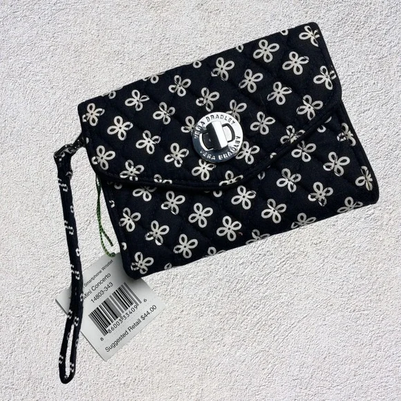 Vera Bradley Mini Concerto Turnlock Wallet Organizer Black Wristlet New
