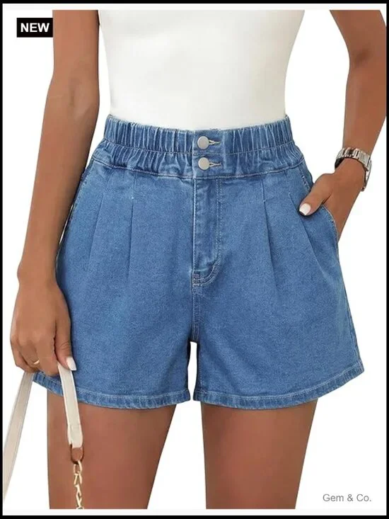 Baggy High Waisted Wide Leg Denim Shorts with Pockets