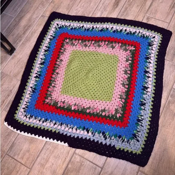 Handmade Crochet Afghan Lap Throw Blanket Tablecloth Multi-Color 37x37