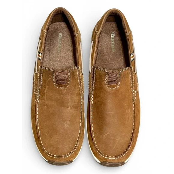 Dunham Mens Size 14/EE Windward Brown Leather Boat Shoes Slip On Loafers‎ Wide