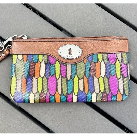 Fossil Wristlet Y2K Boho Retro Festival Colorful Everyday Geometric Wallet