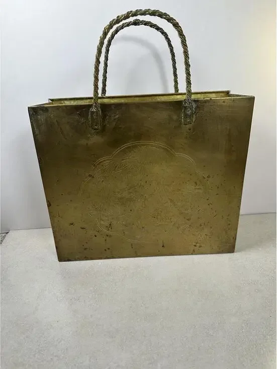 Vtg 1960’s Gio Ponti Style Brass Magazine Rack Asian Design Shopping Bag