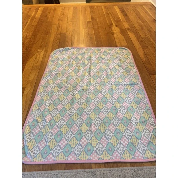 Vintage Gymboree Baby Blanket Pink Patchwork Diamonds Floral Rare 90s Cotton #1