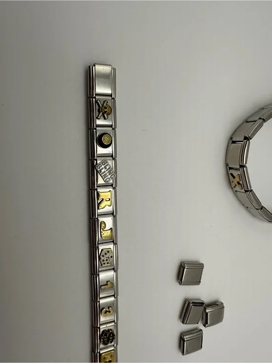 Stainless Steel Italian Charm Link Bracelet - Silver & Gold