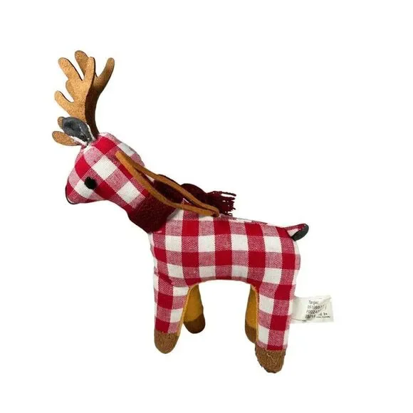 Target Wondershop Plaid Reindeer Deer Christmas Ornament‎ Scarf Red White 2018