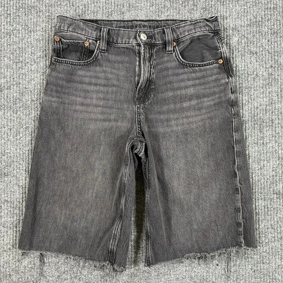 American Eagle Strigid Womens Baggy Bermuda Shorts Size 4 Black Denim Strigid