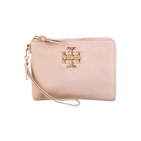 Tory Burch Shell Pink Britten Large Zip Pouch Leather Wristlet✨
