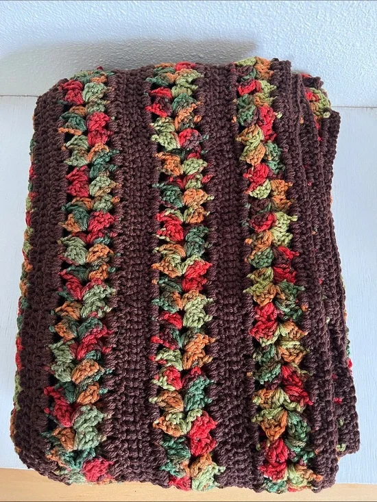 Hand crocheted large throw fall autumn colors 54 x 70