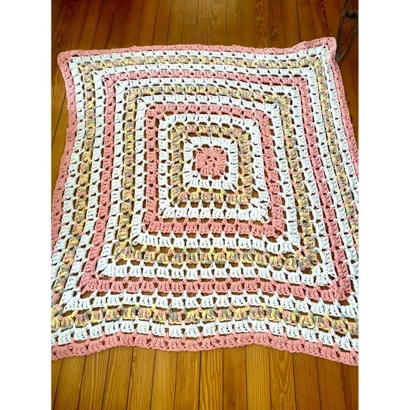 Handmade‎ Crochet  Blanket peach  Granny Square Afghan boho 56x56