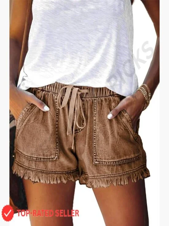 Baggy Denim Hot Pants Elastic Waist Drawstring Comfy Casual Summer Shorts