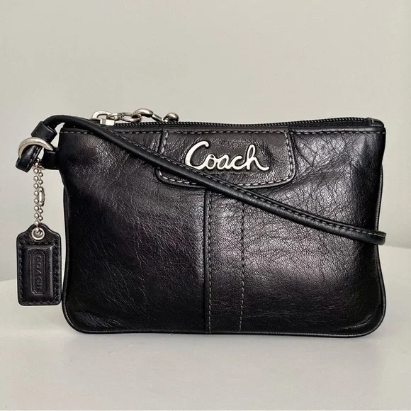 Coach Signature Black Leather Wristlet