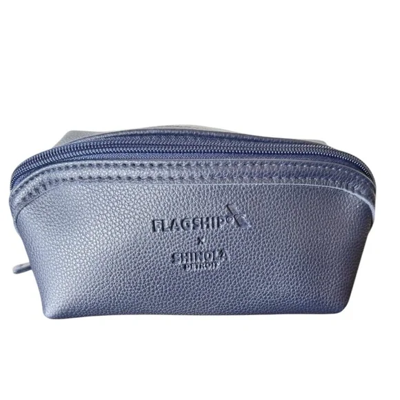 Shinola Detroit navy vegan leather zipper dopp amenity travel kit