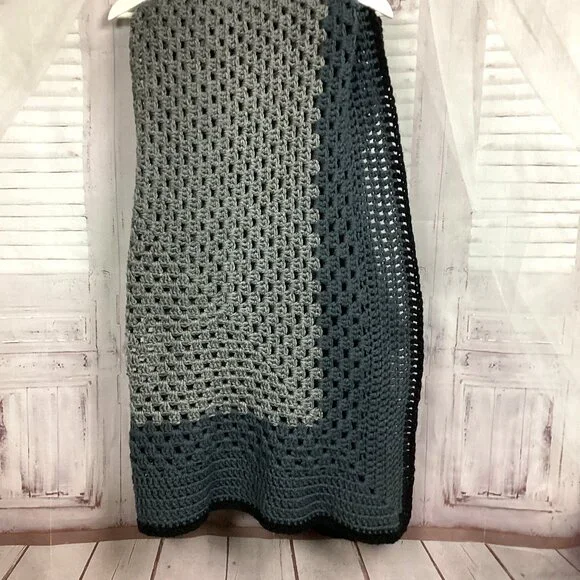 Gray Toned Crochet Afghan Blanket 77x77