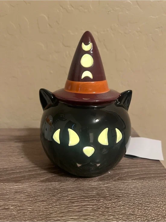 Target Bullseye Ceramic Halloween Black Cat Purple Wizard Hat Light LED NWT