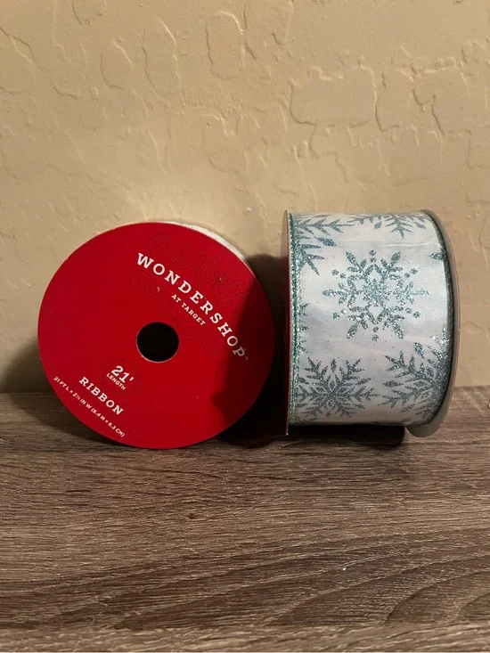 Target Wondershop Ribbon White Blue Glitter Snowflake Christmas Holiday DIY
