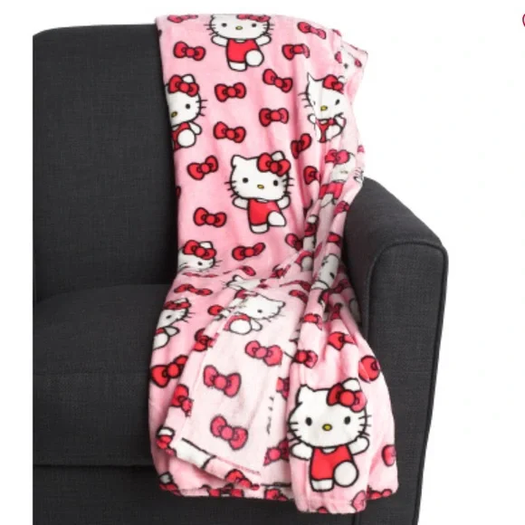 Hello Kitty Pink Plush Cloud Throw Blanket 60 x 70 inches with red bows