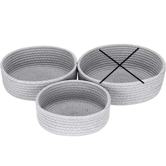 2-Pack Cotton Rope Baskets, Small Woven Storage Basket, Fabric (Round, Grey)