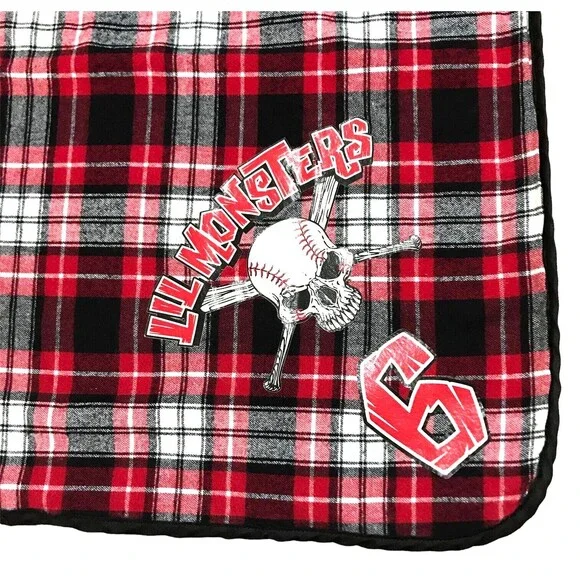 Skull Baseball Bats Childs Kids Throw Blanket Lil Monsters Tartan Plaid