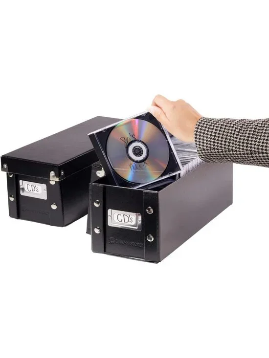 Durable CD Storage Boxes - 2 Pack, Lidded Disc Holders for 52 CDs, Black