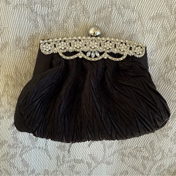 Charming Charlie Chic Black Evening Chunky‎ Clutch Rhinestone Silver Accents EUC