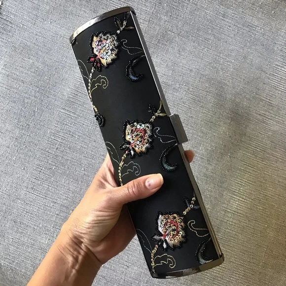 Black sequin clutch.