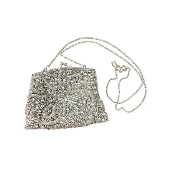 NWOT Black/Silver Crystal Beaded Handbag - La Regale