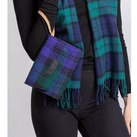 Patrick King Woollen Company Laurel Wool Clutch Bag, Navy Tartan, OS
