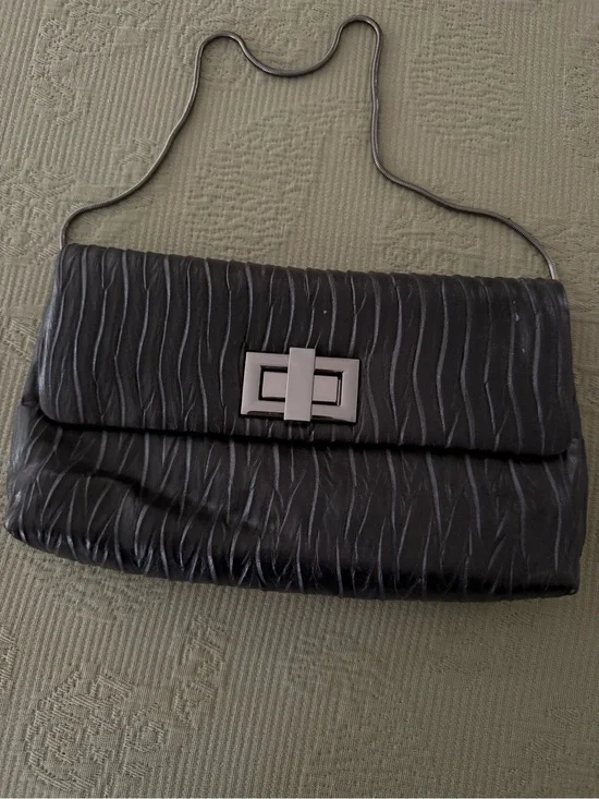 Kate Landry Dark Grey Textured Chain-Handle Clutch