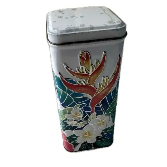 Island Plantations Hawaiian Tea Cookies Embossed Tropical Tall Tin Container