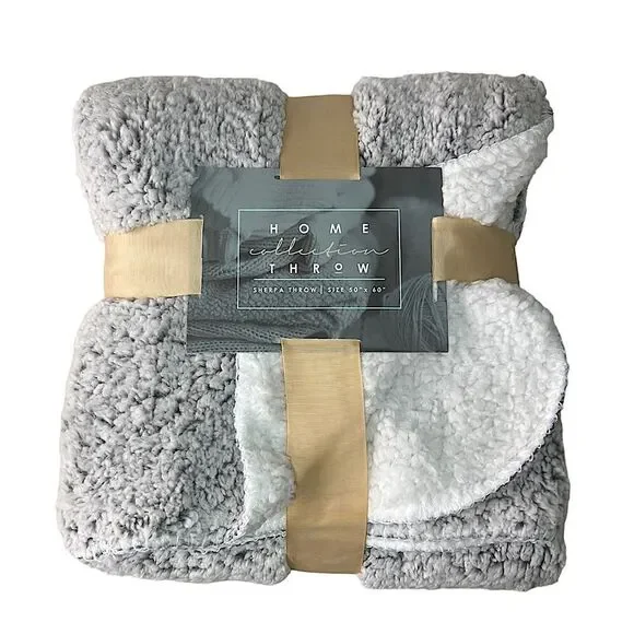 Home Collection Sherpa Throw Gray and White