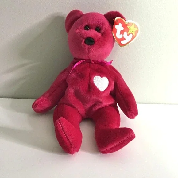 Ty Beanie Baby Valentina Fuchsia Bear White Heart 1999 Plush Toy 4233