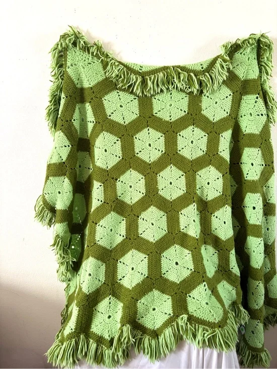 Vintage handmade chartreuse green lime crochet throw blanket home decor knit