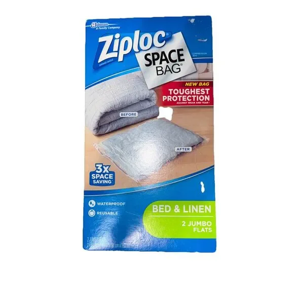 Ziplock Space Bags 2 Pack Box Jumbo Flats Compression Waterproof Sealable Linens