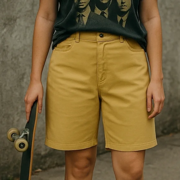 Vintage 90s Yellow High-Waisted Jorts | Baggy Skater Shorts Grunge Y2K