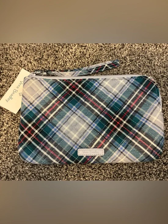 Plaid Cotton Teal Grey Vera Bradley Wristlet