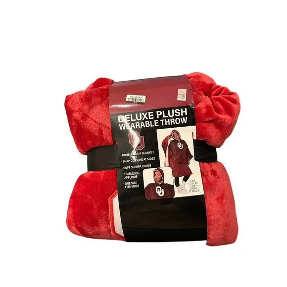 NWT Oklahoma Sooners Deluxe Plush Wearable Throw Blanket