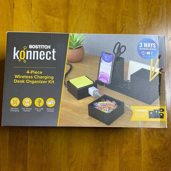 Bostitch Konnect 4 Piece Wireless Charging Desk Organizer‎ Stackable