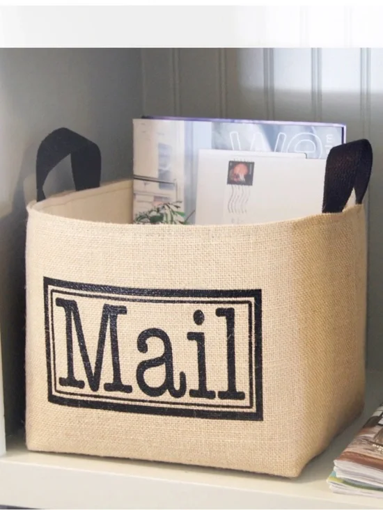 Canvas Mail Storage Basket with Handles - Natural and Black