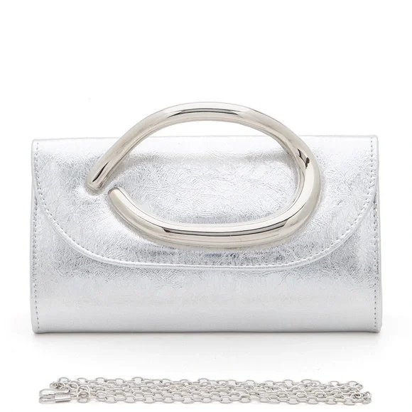 Silver Vegan Leather Clutch Bag