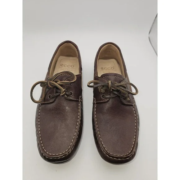 ECCO Men's Dark Brown Hand Sewn Leather Boat Shoes Eur 42 Size 9-9 US