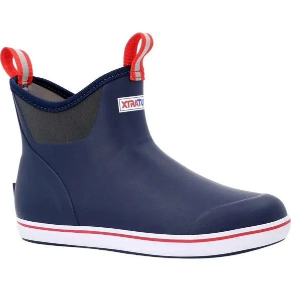 XTRATUF‎ Ankle Deck Boot Mens Size 9 Navy/Red Fishing Boots Waterproof