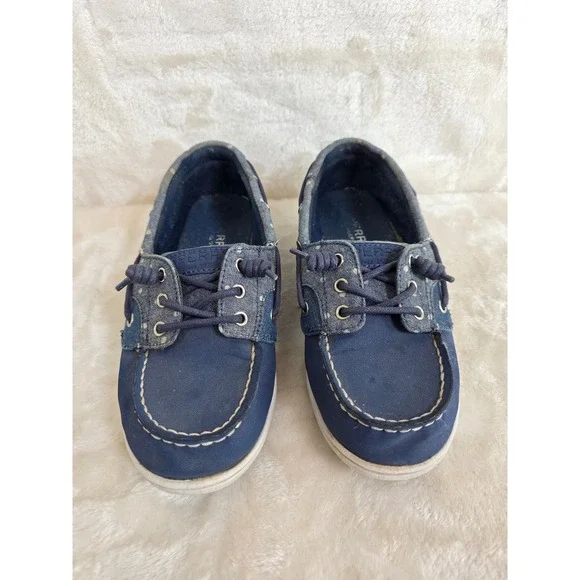 Sperry Shoresider 3 Eye Navy Blue Polka Dot Boat Shoes SCK159837 Kids Size 3M‎