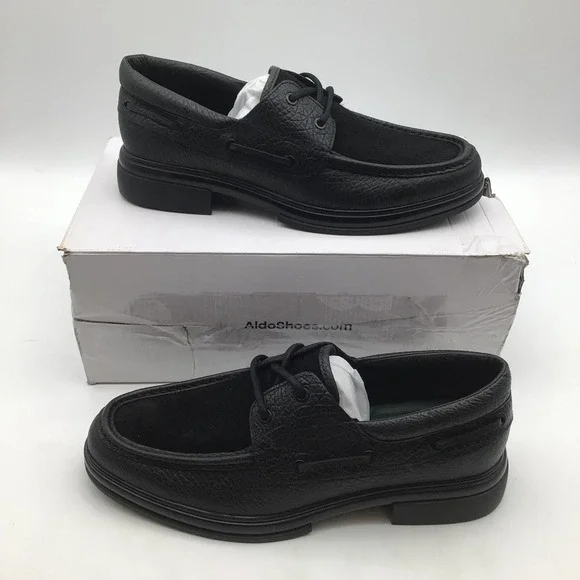 Aldo Seaexplorer Mens‎ Black Pebbled Leather Suede Boat Shoes Size 9.5 D NEW
