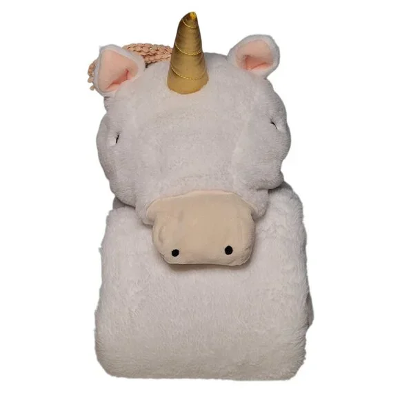 Pillowfort Unicorn Hooded Blanket 40x50 Super Soft White
